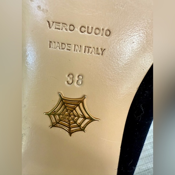 🕷️🕸️ Charlotte Olympia Italian Leather Black Embroidered Velvet Cat Kitten Flats - Picture 8 of 9